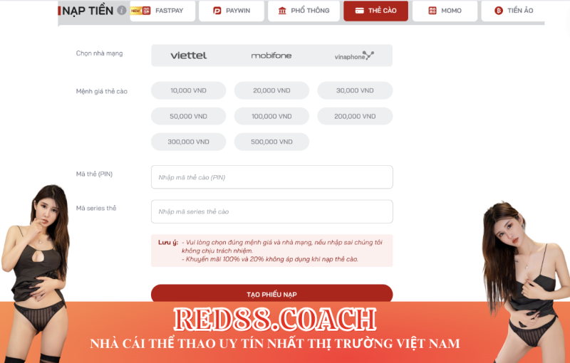 Nạp tiền Red88 với thẻ cào điện thoại